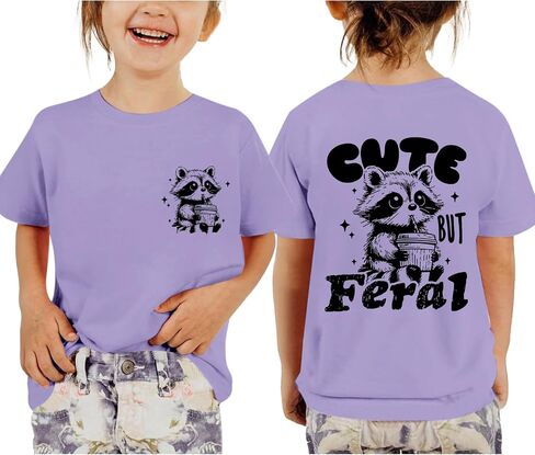 Pairxily Cute But Feral Shirt for Girls Kids Funny Raccoon Graphic Tees Toddler Printed Cotton Summer Short Sleeve Tops in Kuwait
