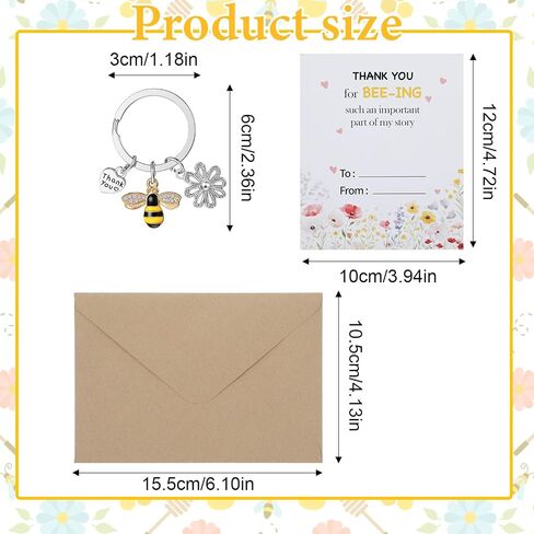 Bee Keychain Gifts for Women, Cute Key Chain with Thank You Card and Envelope, Teacher Appreciation End of Year Graduation Gifts Keyring for Mentor in Kuwait