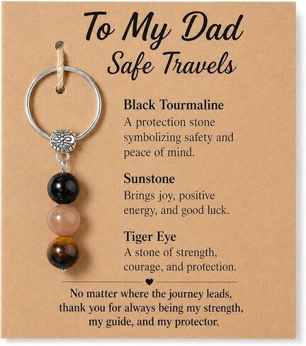 Fathers Day Gift for Dad from Daughter Son, To My Dad Safe Travels Keychain Gift, Natural Stone Stainless Steel Drive Safe Keychain for Him, Dad Birthday Gifts for Keys Bags Backpacks in Saudi Arabia