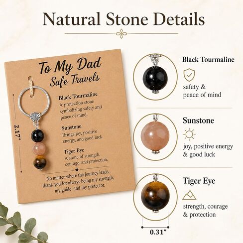Fathers Day Gift for Dad from Daughter Son, To My Dad Safe Travels Keychain Gift, Natural Stone Stainless Steel Drive Safe Keychain for Him, Dad Birthday Gifts for Keys Bags Backpacks in Saudi Arabia