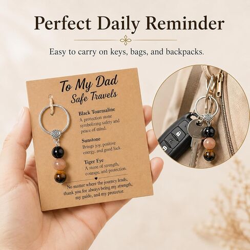 Fathers Day Gift for Dad from Daughter Son, To My Dad Safe Travels Keychain Gift, Natural Stone Stainless Steel Drive Safe Keychain for Him, Dad Birthday Gifts for Keys Bags Backpacks in Saudi Arabia