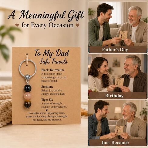Fathers Day Gift for Dad from Daughter Son, To My Dad Safe Travels Keychain Gift, Natural Stone Stainless Steel Drive Safe Keychain for Him, Dad Birthday Gifts for Keys Bags Backpacks in Saudi Arabia
