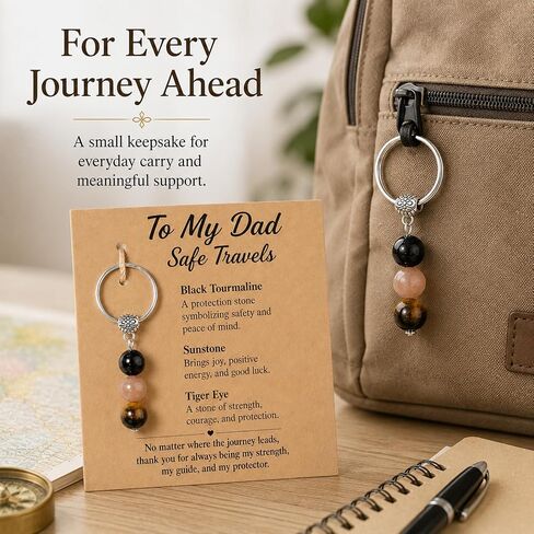 Fathers Day Gift for Dad from Daughter Son, To My Dad Safe Travels Keychain Gift, Natural Stone Stainless Steel Drive Safe Keychain for Him, Dad Birthday Gifts for Keys Bags Backpacks in Saudi Arabia