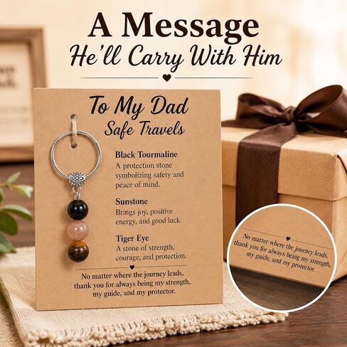 Fathers Day Gift for Dad from Daughter Son, To My Dad Safe Travels Keychain Gift, Natural Stone Stainless Steel Drive Safe Keychain for Him, Dad Birthday Gifts for Keys Bags Backpacks in Saudi Arabia