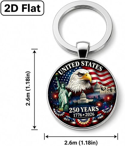 2Pcs USA 250th Anniversary Keychain, 250th Anniversary American Patriotic Metal Key Ring with Eagle, Flag & Landmarks Design, Commemorative Gift for Independence Day & Patriotic Events in Saudi Arabia