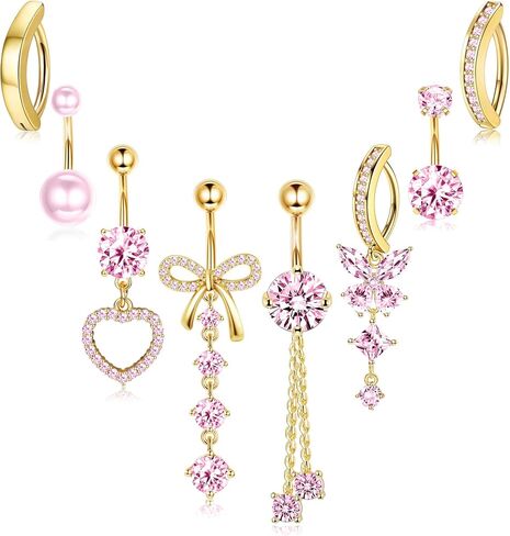 SMORI Silver/14K Gold Plated Belly Button Ring Dangle Belly Rings Surgical Stainless Steel 14G Belly Button Piercing for Women Cute Clicker CZ Heart Butterfly Navel Ring Belly Piercings Jewelry Pack in Saudi Arabia