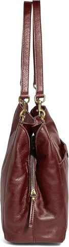 American Leather Co. Austin Triple-Entry Bucket Bag, Cordovan Brown, Hobo Shoulder Bag for Women with Center Zip, Slip Pockets & Removable Shoulder Strap, Functional & Fashionable Handbags for Women in Saudi Arabia