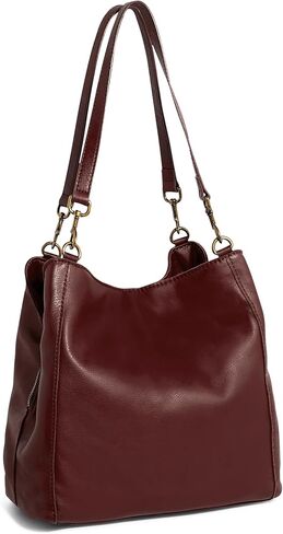 American Leather Co. Austin Triple-Entry Bucket Bag, Cordovan Brown, Hobo Shoulder Bag for Women with Center Zip, Slip Pockets & Removable Shoulder Strap, Functional & Fashionable Handbags for Women in Saudi Arabia