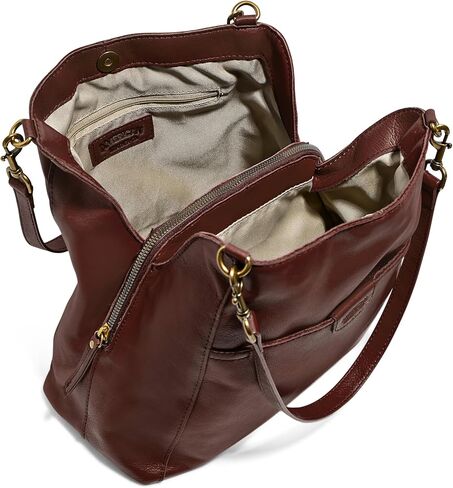 American Leather Co. Austin Triple-Entry Bucket Bag, Cordovan Brown, Hobo Shoulder Bag for Women with Center Zip, Slip Pockets & Removable Shoulder Strap, Functional & Fashionable Handbags for Women in Saudi Arabia