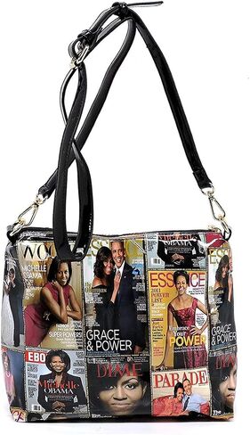 Magazine Cover Collage Michelle Obama Printed Square Hobo bag + Crossbody purse + Wallet 3pcs Set (Multi) in Saudi Arabia