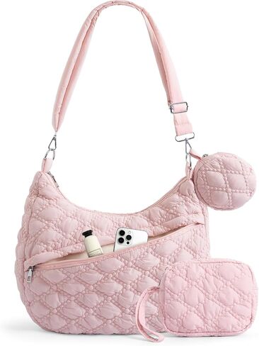 Quilted Puffer Tote Bag, Crossbody Hobo Bag with Adjustable Strap for Women Nylon Soft Puffy Purse Shoulder Bag for Daily Use in Saudi Arabia