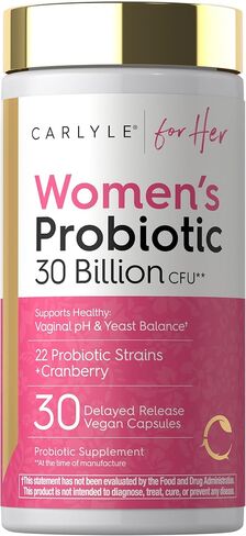 Carlyle Women's 30 Billion CFU Probiotic | Supported by 22 Strains Plus Cranberry | 30 Capsules | Supports Healthy Vaginal ph and Yeast Balance | Vegan, Non-GMO and Gluten Free | for Her in Kuwait