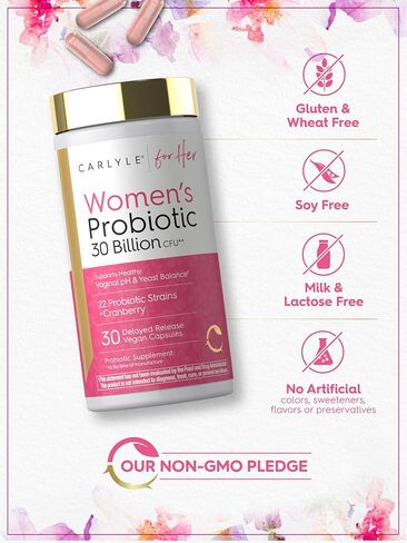 Carlyle Women's 30 Billion CFU Probiotic | Supported by 22 Strains Plus Cranberry | 30 Capsules | Supports Healthy Vaginal ph and Yeast Balance | Vegan, Non-GMO and Gluten Free | for Her in Kuwait