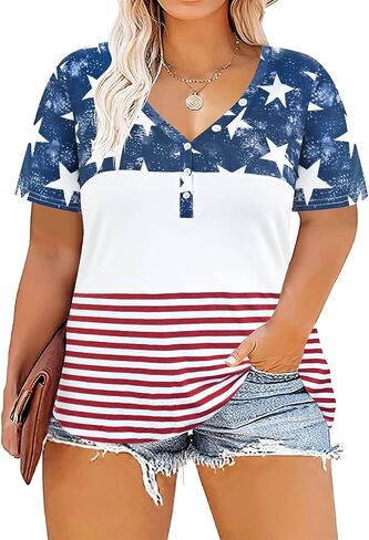 RITERA Womens Plus Size Tops 4Th of July T-Shirt Short Sleeve Independence Day Tees XL-5XL in Kuwait