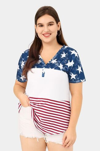 RITERA Womens Plus Size Tops 4Th of July T-Shirt Short Sleeve Independence Day Tees XL-5XL in Kuwait