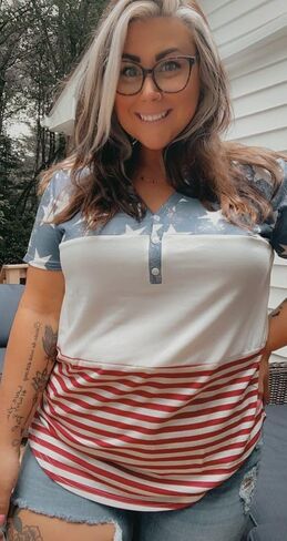 RITERA Womens Plus Size Tops 4Th of July T-Shirt Short Sleeve Independence Day Tees XL-5XL in Kuwait