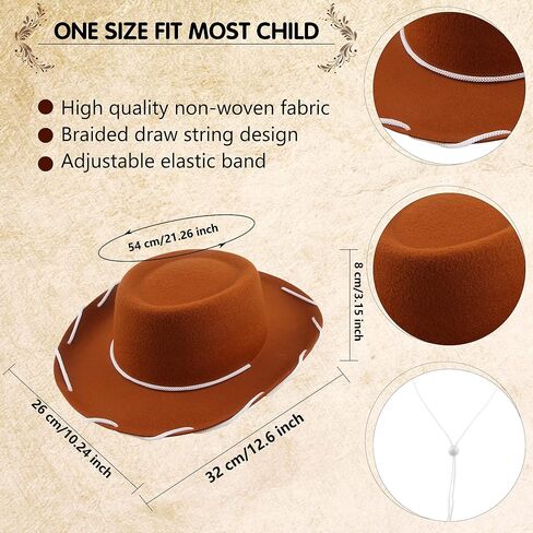 20 Pcs Child Cowboy Hat Felt Western Cowgirl Hat with Neck Drawstring for Kids Cowboy Costume Accessory in Kuwait