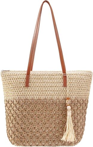Straw Tote Bag for Women: Handwoven Beach Purse with Cutout Design for Travel & Pool Day | Lightweight in Saudi Arabia