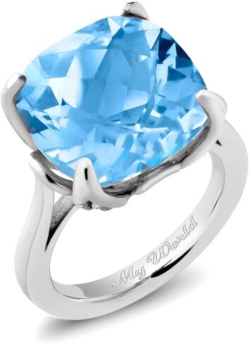 Gem Stone King 9.18 Cttw Customized and Personalized 14MM Cushion Cut Gemstone Birthstone Name Engraved Ring For Women | 925 Sterling Silver | Wedding Engagement Anniversary Promise Ring in Kuwait