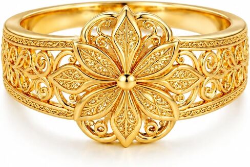 Floral Filigree Ring For Women, Chunky Vintage Classic Engraved Hollow Carved Band Flower Statement Rings Promise Wedding Gift Jewelry in Saudi Arabia