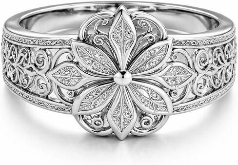 Floral Filigree Ring For Women, Chunky Vintage Classic Engraved Hollow Carved Band Flower Statement Rings Promise Wedding Gift Jewelry in Saudi Arabia