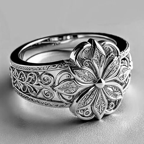 Floral Filigree Ring For Women, Chunky Vintage Classic Engraved Hollow Carved Band Flower Statement Rings Promise Wedding Gift Jewelry in Saudi Arabia