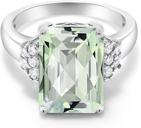 Gem Stone King 5-10 Cttw Gemstone Birthstone Engagement Ring For Women | 14X10MM Emerald Cut | 925 Sterling Silver | Wedding Anniversary Promise Ring | Sizes 5-9 in Kuwait