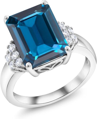 Gem Stone King 5-10 Cttw Gemstone Birthstone Engagement Ring For Women | 14X10MM Emerald Cut | 925 Sterling Silver | Wedding Anniversary Promise Ring | Sizes 5-9 in Kuwait