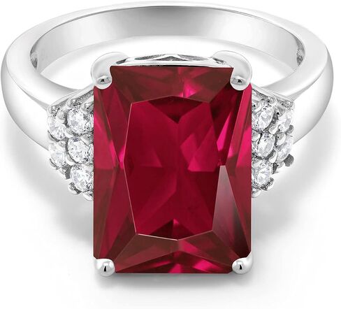 Gem Stone King 5-10 Cttw Gemstone Birthstone Engagement Ring For Women | 14X10MM Emerald Cut | 925 Sterling Silver | Wedding Anniversary Promise Ring | Sizes 5-9 in Kuwait