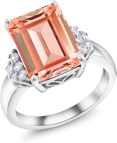 Gem Stone King 5-10 Cttw Gemstone Birthstone Engagement Ring For Women | 14X10MM Emerald Cut | 925 Sterling Silver | Wedding Anniversary Promise Ring | Sizes 5-9 in Kuwait