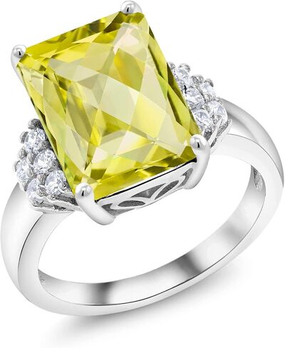 Gem Stone King 5-10 Cttw Gemstone Birthstone Engagement Ring For Women | 14X10MM Emerald Cut | 925 Sterling Silver | Wedding Anniversary Promise Ring | Sizes 5-9 in Kuwait
