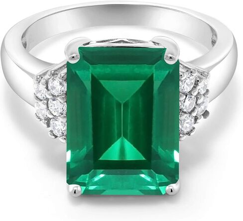Gem Stone King 5-10 Cttw Gemstone Birthstone Engagement Ring For Women | 14X10MM Emerald Cut | 925 Sterling Silver | Wedding Anniversary Promise Ring | Sizes 5-9 in Kuwait