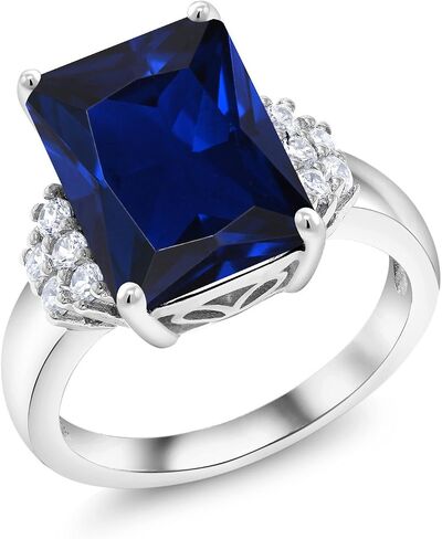 Gem Stone King 5-10 Cttw Gemstone Birthstone Engagement Ring For Women | 14X10MM Emerald Cut | 925 Sterling Silver | Wedding Anniversary Promise Ring | Sizes 5-9 in Kuwait