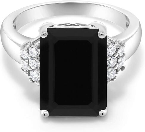 Gem Stone King 5-10 Cttw Gemstone Birthstone Engagement Ring For Women | 14X10MM Emerald Cut | 925 Sterling Silver | Wedding Anniversary Promise Ring | Sizes 5-9 in Kuwait