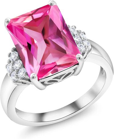 Gem Stone King 5-10 Cttw Gemstone Birthstone Engagement Ring For Women | 14X10MM Emerald Cut | 925 Sterling Silver | Wedding Anniversary Promise Ring | Sizes 5-9 in Kuwait