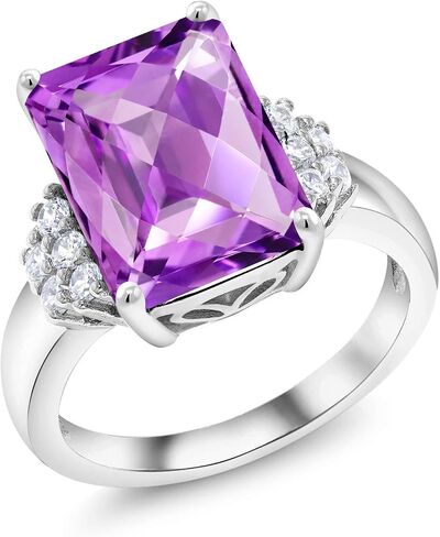 Gem Stone King 5-10 Cttw Gemstone Birthstone Engagement Ring For Women | 14X10MM Emerald Cut | 925 Sterling Silver | Wedding Anniversary Promise Ring | Sizes 5-9 in Kuwait