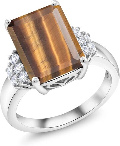Gem Stone King 5-10 Cttw Gemstone Birthstone Engagement Ring For Women | 14X10MM Emerald Cut | 925 Sterling Silver | Wedding Anniversary Promise Ring | Sizes 5-9 in Kuwait