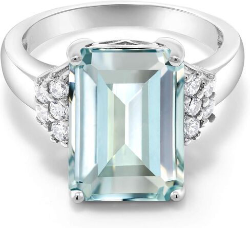 Gem Stone King 5-10 Cttw Gemstone Birthstone Engagement Ring For Women | 14X10MM Emerald Cut | 925 Sterling Silver | Wedding Anniversary Promise Ring | Sizes 5-9 in Kuwait
