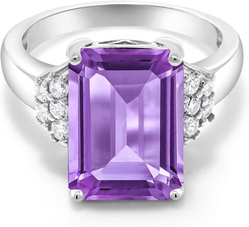 Gem Stone King 5-10 Cttw Gemstone Birthstone Engagement Ring For Women | 14X10MM Emerald Cut | 925 Sterling Silver | Wedding Anniversary Promise Ring | Sizes 5-9 in Kuwait