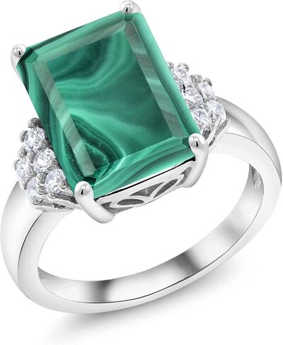 Gem Stone King 5-10 Cttw Gemstone Birthstone Engagement Ring For Women | 14X10MM Emerald Cut | 925 Sterling Silver | Wedding Anniversary Promise Ring | Sizes 5-9 in Kuwait