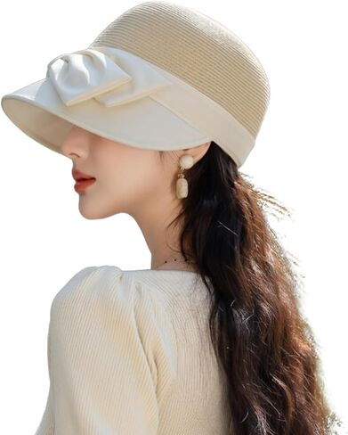 Spring Summer Sun Straw Caps UV 50+ Protection Bowknot Fedora Wide Brim Elegant Hats for Women in Saudi Arabia