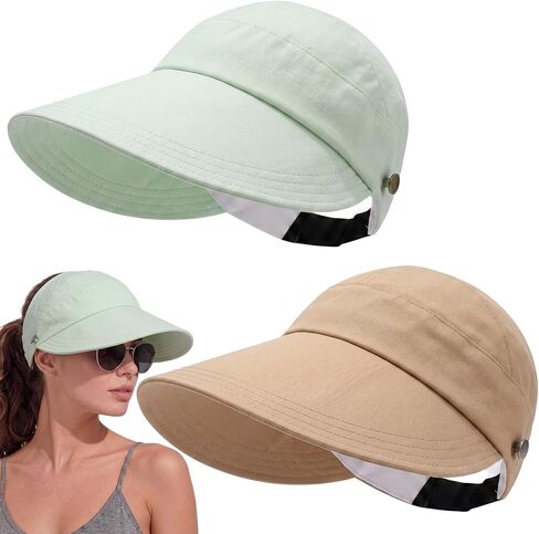 Cuffbow 2 Pack Women Sun Hat UV Protection Hiking Fishing Hats Wide Brim Hat Adjustable Ponytail Packable Cap for Outdoor in Kuwait