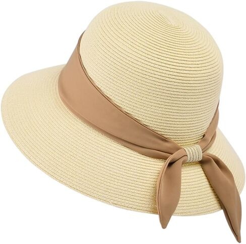 URAWOW Straw Bucket Hats for Women Sun Hat Wide Brim UV Protection Foldable Beach Summer Outdoor Adjustable in Saudi Arabia