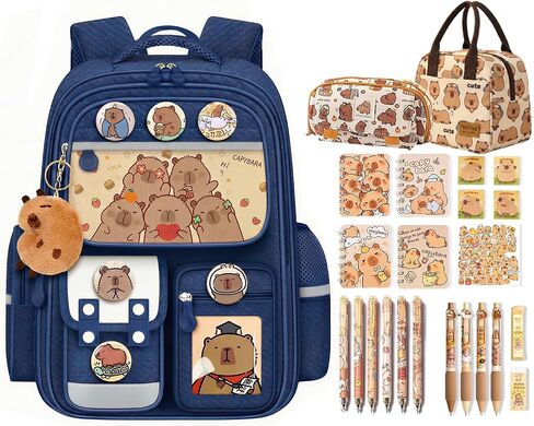Waterproof Capybara Backpack，Large-capacity Kawaii capybara bag with 31-Piece Accessories (Pencil case, notebook, sticky notes, lunch bag, gel pen and others) in Saudi Arabia