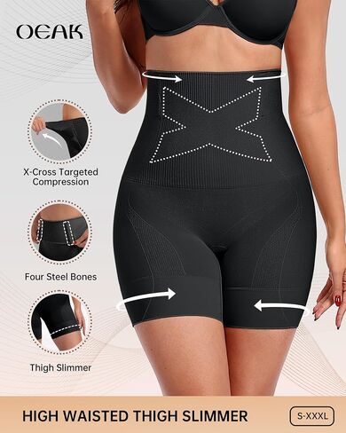 OEAK Shapewear Tummy Control for Women Thigh Slimmer High Waisted Body Shaper Shorts Butt Lifting Shapewear for Under Dresses Black,4XL in Kuwait