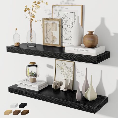 Floating Shelves for Wall, 28 Inch Floating Shelves Set of 2, Wall Mounted Rustic Wood Shelf for Bathroom, Living Room, Bedroom and Kitchen, Hanging Shelf for Storage, Books, Home Decor, Oak in Kuwait