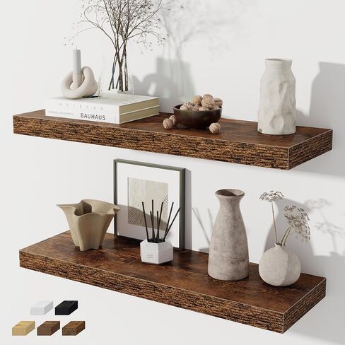 Floating Shelves for Wall, 28 Inch Floating Shelves Set of 2, Wall Mounted Rustic Wood Shelf for Bathroom, Living Room, Bedroom and Kitchen, Hanging Shelf for Storage, Books, Home Decor, Oak in Kuwait