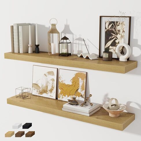 Floating Shelves for Wall, 28 Inch Floating Shelves Set of 2, Wall Mounted Rustic Wood Shelf for Bathroom, Living Room, Bedroom and Kitchen, Hanging Shelf for Storage, Books, Home Decor, Oak in Kuwait