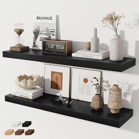 Floating Shelves for Wall, 28 Inch Floating Shelves Set of 2, Wall Mounted Rustic Wood Shelf for Bathroom, Living Room, Bedroom and Kitchen, Hanging Shelf for Storage, Books, Home Decor, Oak in Kuwait