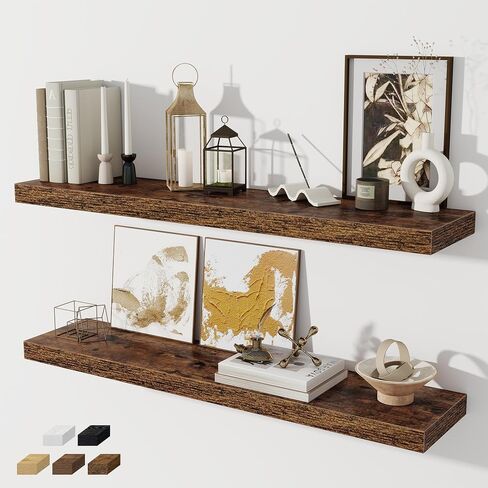 Floating Shelves for Wall, 28 Inch Floating Shelves Set of 2, Wall Mounted Rustic Wood Shelf for Bathroom, Living Room, Bedroom and Kitchen, Hanging Shelf for Storage, Books, Home Decor, Oak in Kuwait